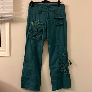 Car-Mar blue floral embroidered cargo pants